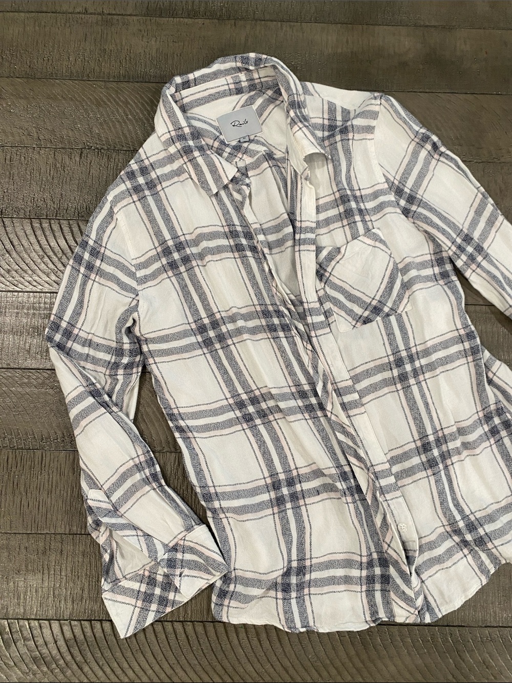 Rails White and Blue Plaid Button-Down Shirt